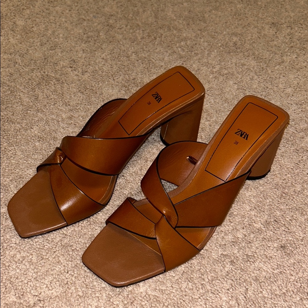 Zara Block Heel Brown Sandal